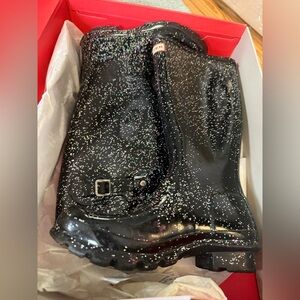 NWT- Hunter Sparkling Black Rain Boots